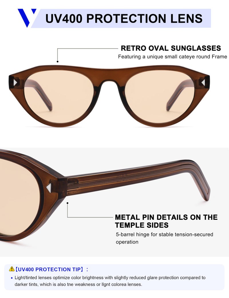 VANLINKER Retro Small Oval Sunglasses for Women Men Trendy Narrow Round Cateye Shades VL9915,Light Brwon - Image 4