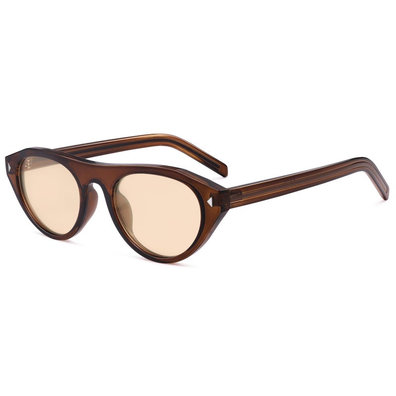 VANLINKER Retro Small Oval Sunglasses for Women Men Trendy Narrow Round Cateye Shades VL9915,Light Brwon - Image 1