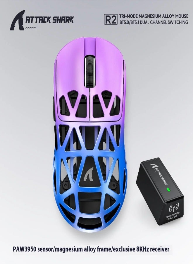 Attack Shark R2 Magnesium Alloy Wireless Mouse PAW3950 Lightweight Gaming Esports Bluetooth Three-Mode 8k Gaming Office Mouse (Purple) - Image 1