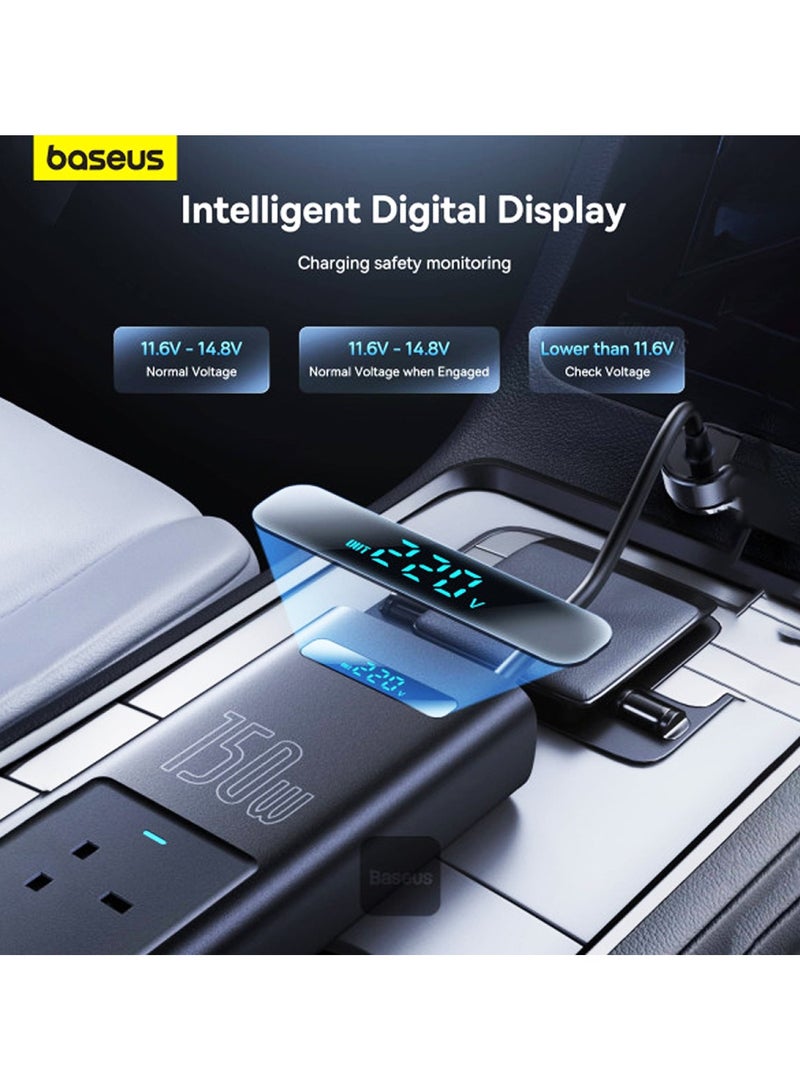 Baseus BASEUS Car Power Inverter 220V 150W 12V to 220V Out Smart Display Car Inverter 220V + USB + Type C Ports Car PD Charger - Image 3