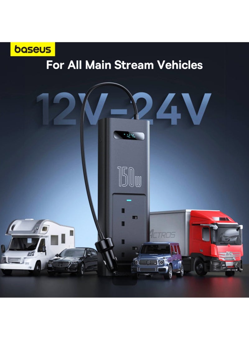 Baseus BASEUS Car Power Inverter 220V 150W 12V to 220V Out Smart Display Car Inverter 220V + USB + Type C Ports Car PD Charger - Image 4