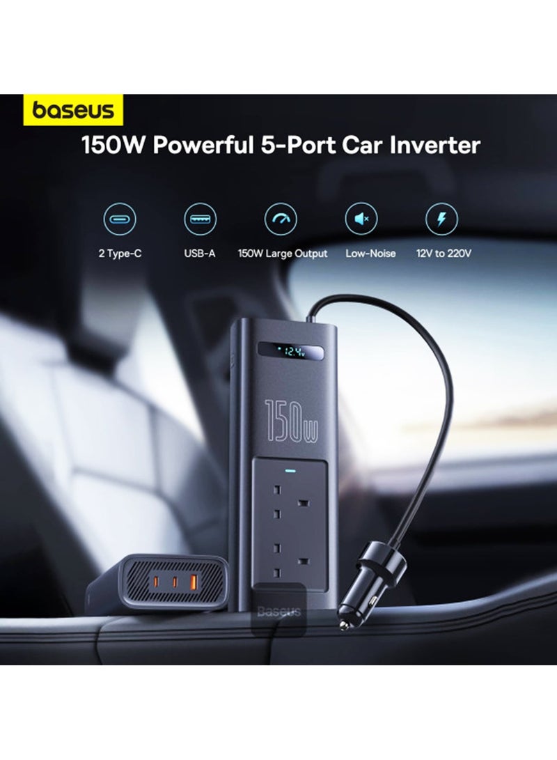 Baseus BASEUS Car Power Inverter 220V 150W 12V to 220V Out Smart Display Car Inverter 220V + USB + Type C Ports Car PD Charger - Image 5