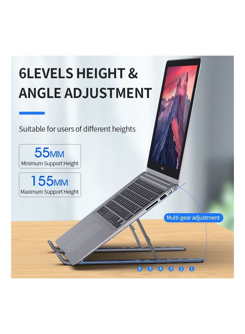 Generic Aluminum Alloy Laptop Holder Stand, Adjustable Foldable Portable For Notebook Computer Bracket, Non-slip Lifting Cooling Holder - Image 2