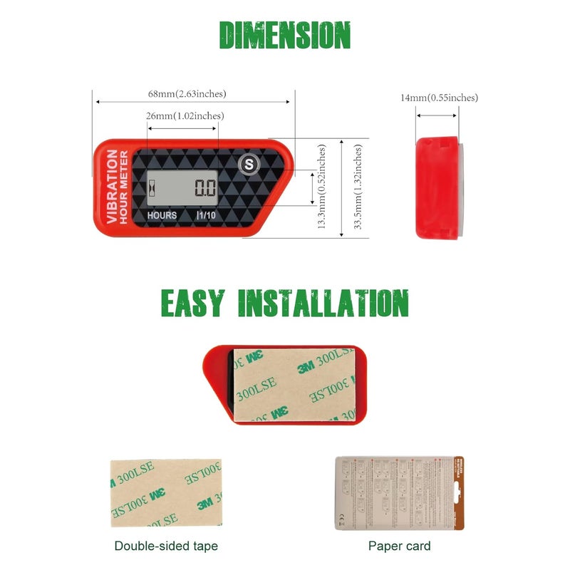 YOOREAL Vibration Hour Meter,Maintenance Hours for Gas Diesel Engine Powered Generator Compressor Motorcycle Snowblower Trailer Motor Grader Pressure Washer - Image 5