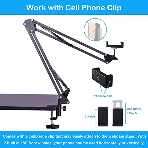 SHOPEE Webcam Stand, 28" Webcam Camera Clamp Mount Adjustable Desktop Suspension Boom Scissor Tripod Stand Built-in 1/4" Screw Flexible Long Arm Swivel Holder with Mobile Clip Holder - Image 2