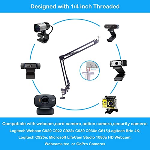 SHOPEE Webcam Stand, 28" Webcam Camera Clamp Mount Adjustable Desktop Suspension Boom Scissor Tripod Stand Built-in 1/4" Screw Flexible Long Arm Swivel Holder with Mobile Clip Holder - Image 3