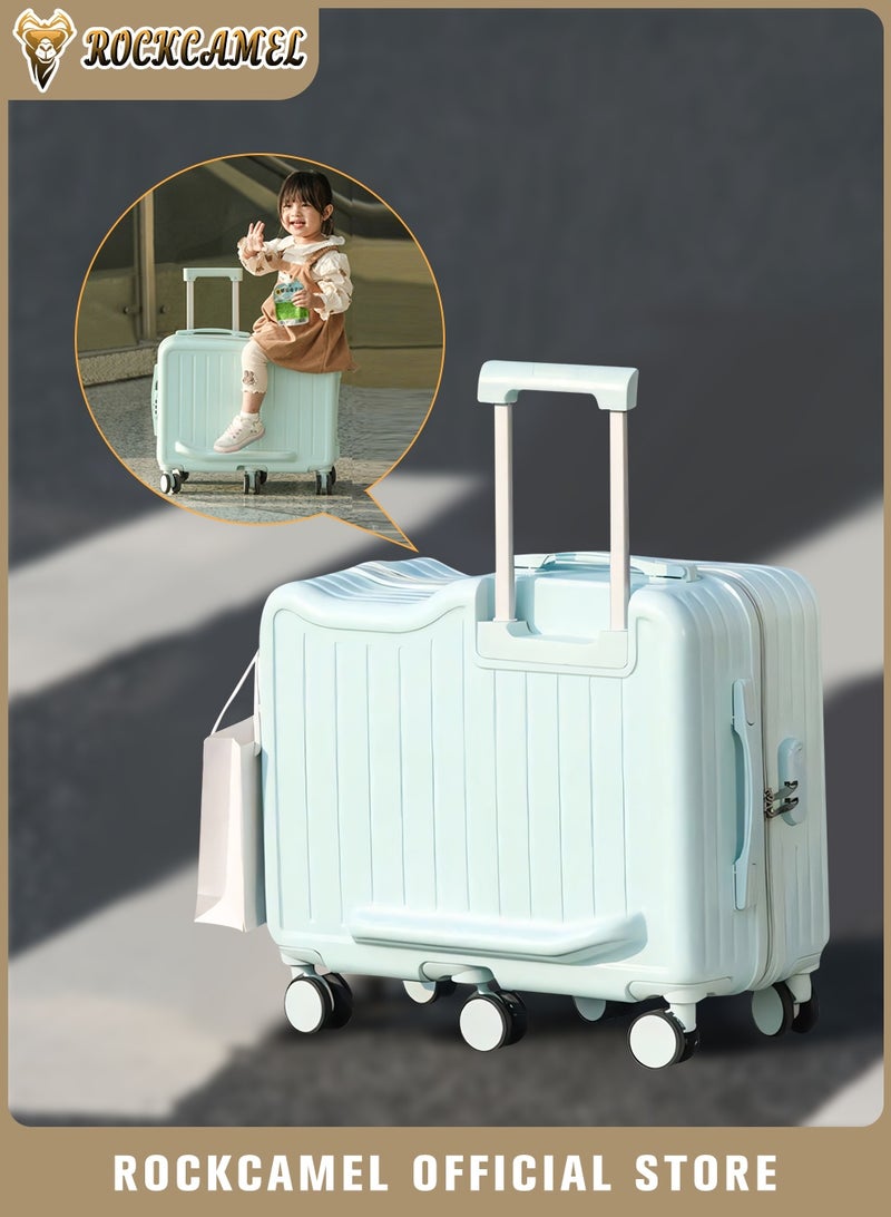ROCKCAMEL حقيبة سفر للأطفال قابلة للركوب، حقيبة عربة صلبة من مادة ABS مع حامل أكواب وخطاف جانبي، 6 عجلات صامتة 360 درجة، قفل مدمج بكلمة مرور، مضادة للخدش، حقيبة صندوق ممتعة للسفر الجوي (أزرق، 22 بوصة) - Image 1