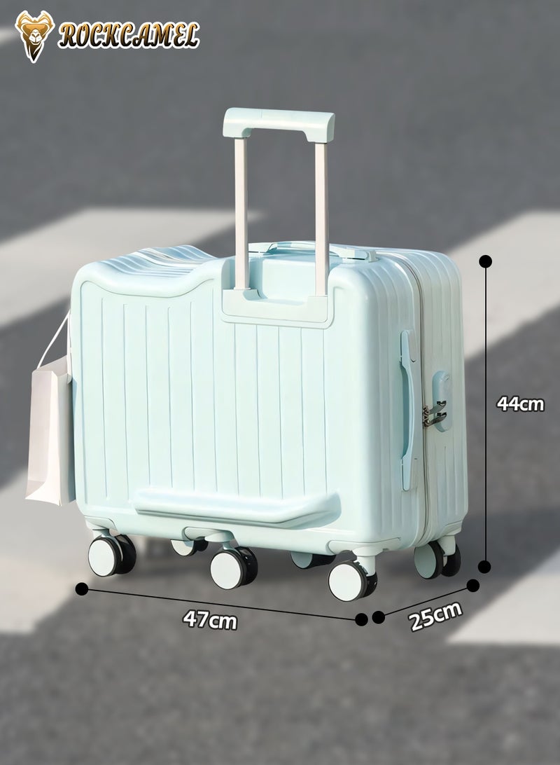 ROCKCAMEL حقيبة سفر للأطفال قابلة للركوب، حقيبة عربة صلبة من مادة ABS مع حامل أكواب وخطاف جانبي، 6 عجلات صامتة 360 درجة، قفل مدمج بكلمة مرور، مضادة للخدش، حقيبة صندوق ممتعة للسفر الجوي (أزرق، 22 بوصة) - Image 2