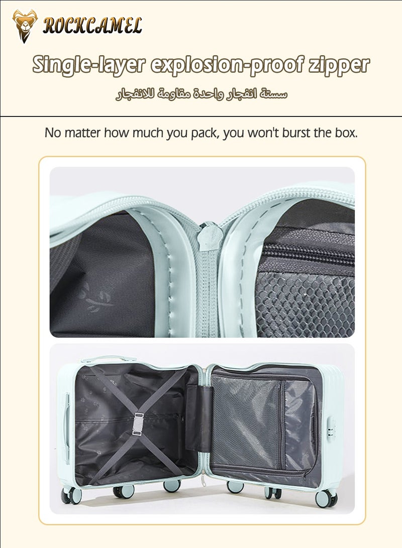 ROCKCAMEL حقيبة سفر للأطفال قابلة للركوب، حقيبة عربة صلبة من مادة ABS مع حامل أكواب وخطاف جانبي، 6 عجلات صامتة 360 درجة، قفل مدمج بكلمة مرور، مضادة للخدش، حقيبة صندوق ممتعة للسفر الجوي (أزرق، 22 بوصة) - Image 4