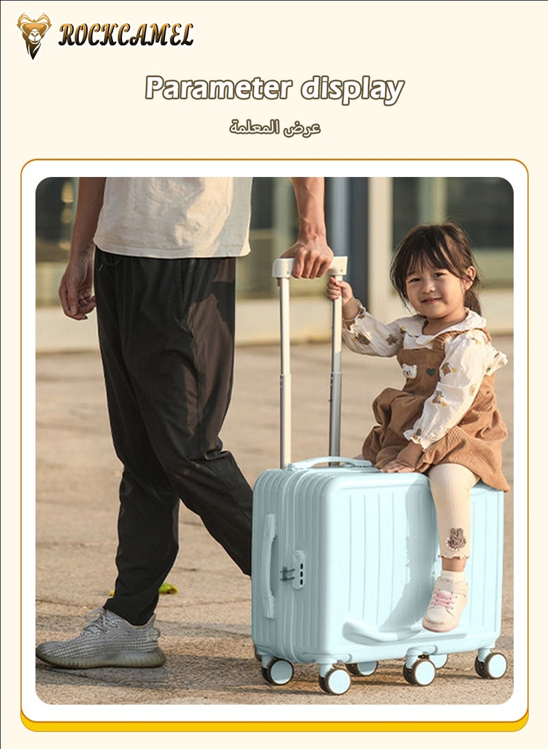 ROCKCAMEL حقيبة سفر للأطفال قابلة للركوب، حقيبة عربة صلبة من مادة ABS مع حامل أكواب وخطاف جانبي، 6 عجلات صامتة 360 درجة، قفل مدمج بكلمة مرور، مضادة للخدش، حقيبة صندوق ممتعة للسفر الجوي (أزرق، 22 بوصة) - Image 5