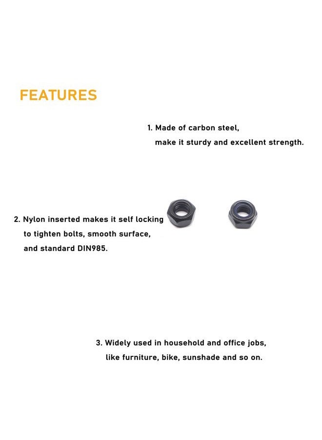 binifiMux 10Pcs M10 x 1.5mm Black Hex Nylon Insert Self Lock Nuts, Carbon Steel, Zinc Plated - Image 4