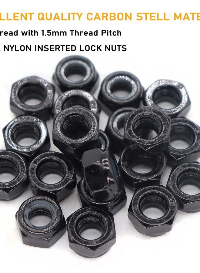 binifiMux 10Pcs M10 x 1.5mm Black Hex Nylon Insert Self Lock Nuts, Carbon Steel, Zinc Plated - Image 2