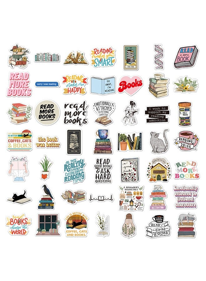 50-Piece Book Reading Graffiti Cartoon Stickers Vinyl Aesthetic Sticker Laptop Stickers for Skateboard Guitar Travel Case Graffiti Sticker Door Luggage Car Bike Bicycle for Kids Teens Girls Adults - Image 2