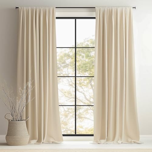 Topfinel Beige Cream Velvet Blackout Curtains 84 Inches Long, Ivory Room Darkening Thermal Insulated Soundproof Modern Nursery Rod Pocket Back Tab Winter Drapes for Living Room Bedroom 2 Panels - Image 1
