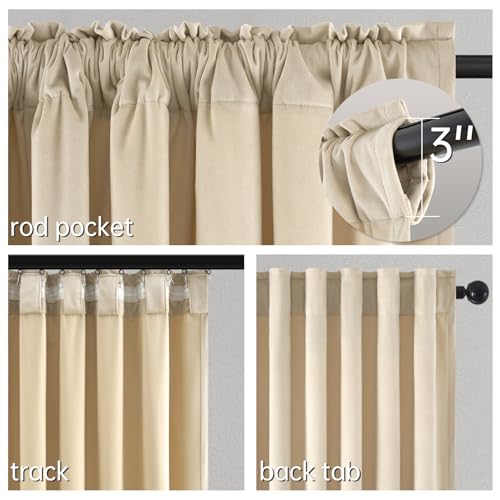 Topfinel Beige Cream Velvet Blackout Curtains 84 Inches Long, Ivory Room Darkening Thermal Insulated Soundproof Modern Nursery Rod Pocket Back Tab Winter Drapes for Living Room Bedroom 2 Panels - Image 4