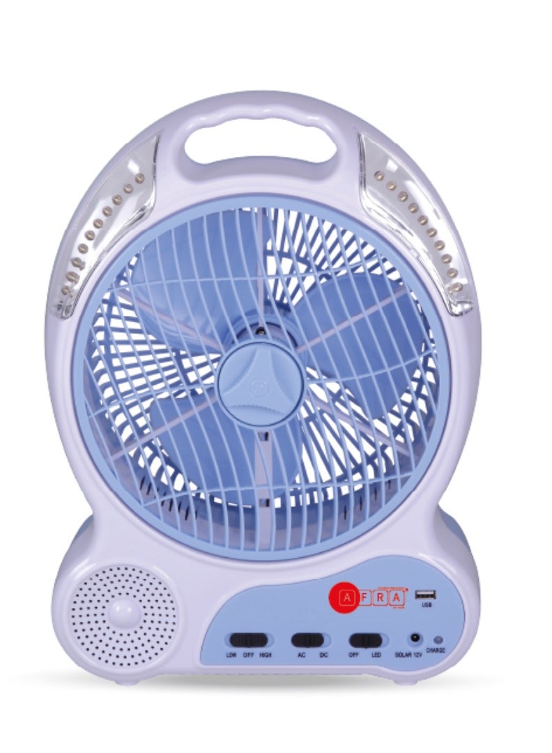 Rechargeable LED Fan, Plastic Body, Solar Charging Port, ESMA, 2 Year Warranty