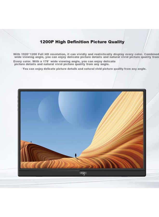 Patriots Aigo 16-Inch Portable Monitor For Laptop, Second Screen For Gaming, Office Work, And Stock Trading, 1200P One-Cable Connection - Image 3