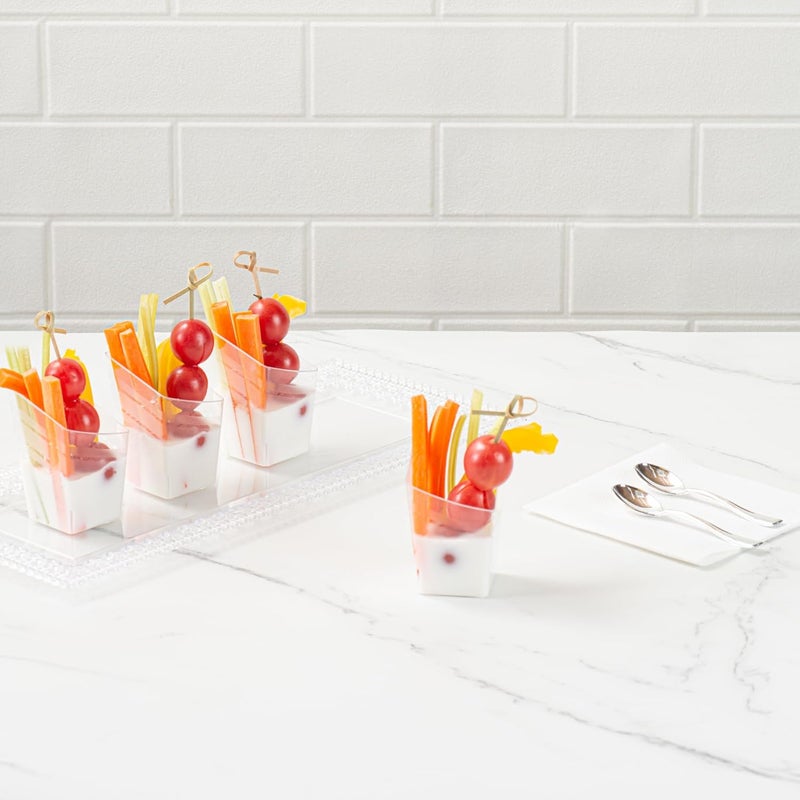 RestaurantwareMini Serve 3 Ounce Triangular Tasting Cups 100 Slanted Mini Dessert Cups  Disposable Striped Design Clear Plastic Parfait Cups Serve Appetizers Samples Or Desserts For Buffet - Image 3