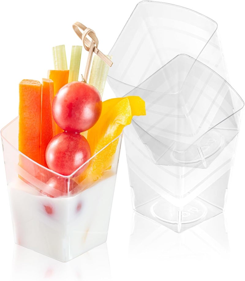 RestaurantwareMini Serve 3 Ounce Triangular Tasting Cups 100 Slanted Mini Dessert Cups  Disposable Striped Design Clear Plastic Parfait Cups Serve Appetizers Samples Or Desserts For Buffet - Image 1