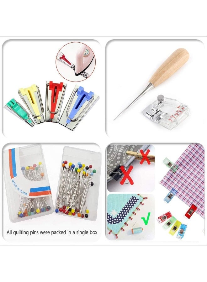 Fabric Bias Tape Makers Kit with Sewing Awl, Positioning Pin, Adjustable Binder Clip, Wooden Awl, Foot Press, Practical Bias Tape Maker Set  - Image 1