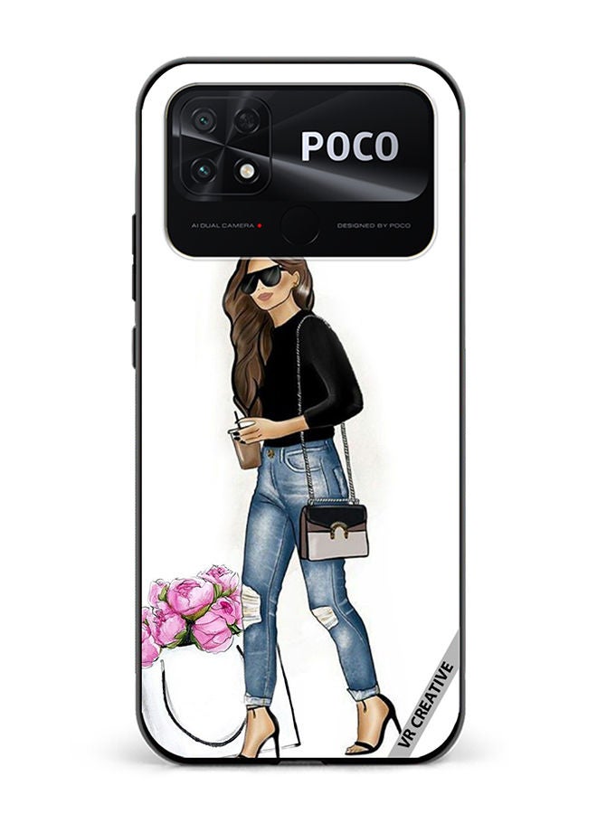 VR CREATIVE Protective Case Cover For Xiaomi Poco C40 Stylish walking Girl Design Multicolour - Image 1