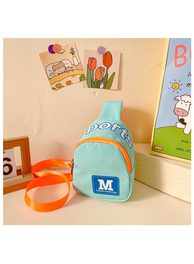 2023 Children's Contrast Color Bag Western Style Letter Simple Chest Bag Boys And Girls Going Out Fashionable Coin Purse-Color:Light Blue - Image 1