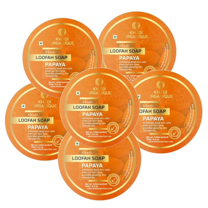 Khadi ORGANIQUE Khadi Organique Natural Herbal Papaya Loofah Soap Pack of 6 - Image 1