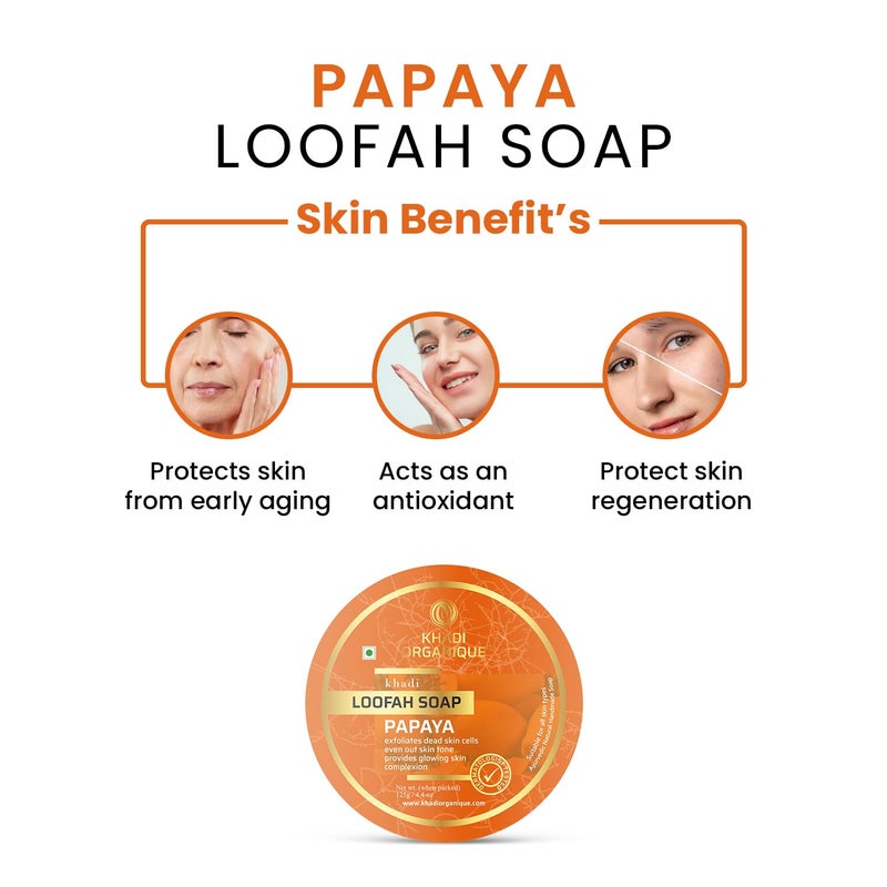 Khadi ORGANIQUE Khadi Organique Natural Herbal Papaya Loofah Soap Pack of 6 - Image 3