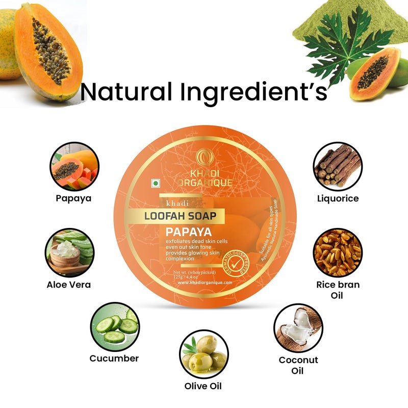Khadi ORGANIQUE Khadi Organique Natural Herbal Papaya Loofah Soap Pack of 6 - Image 4
