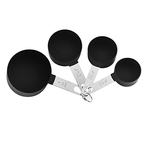 RUNZI 8 Pcs Measuring Cups and Spoons Set, Stackable Black Measuring Spoons for Measuring Dry and Liquid Ingredients Small Teaspoon with Plastic Head - Image 2