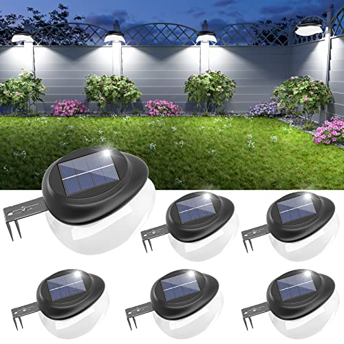 JSOT Solar Fence Lights, Bright Security Outdoor Backyard Lights Waterproof, Patio Decor Sign Lighting for Eaves Deck Pathway Garden Garage Stairs Wall 2 Installations Methods - White Light, 6 Pack - Image 1