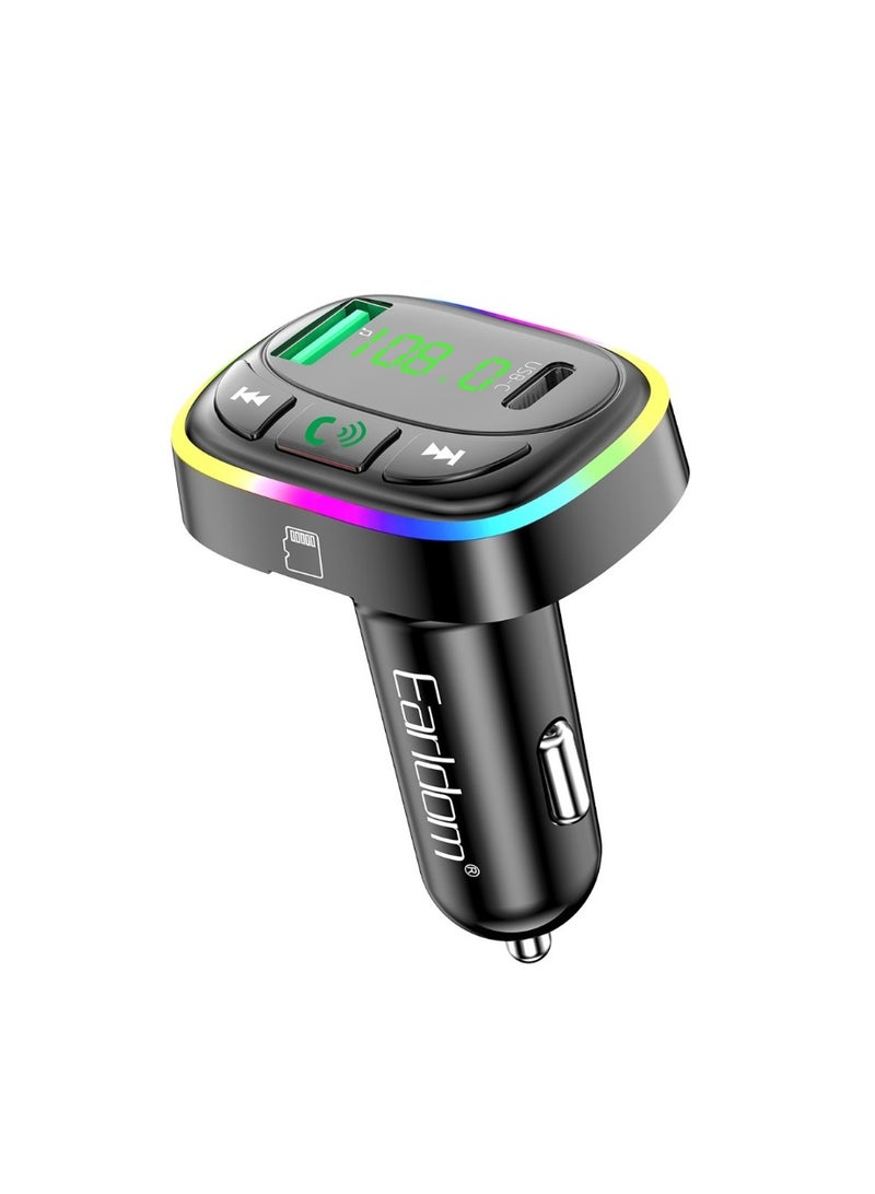 Earldom Car Charger M104 with dual USB and USB C ports 31A fast charging TF card support RGB 7 color lighting black - Image 1