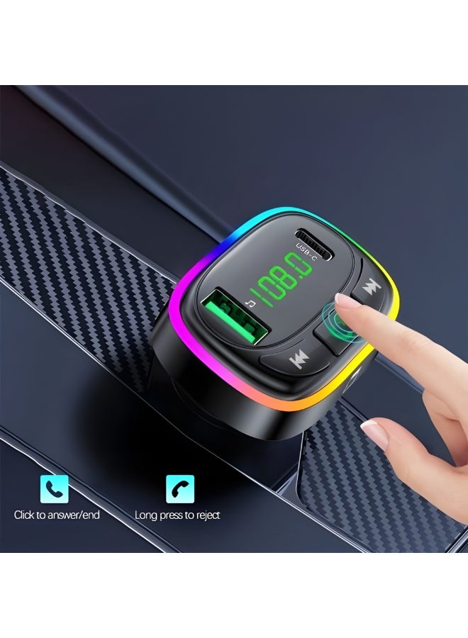 Earldom Car Charger M104 with dual USB and USB C ports 31A fast charging TF card support RGB 7 color lighting black - Image 4