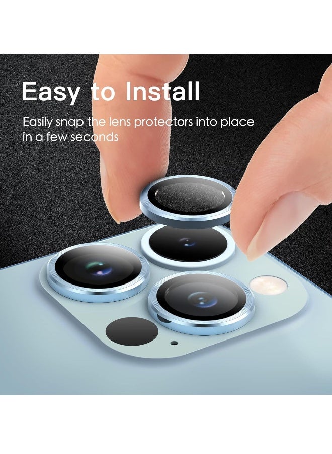 DUSALA Camera Lens Protector for iPhone 13 Pro 6.1-Inch and iPhone 13 Pro Max 6.7-Inch, 9H Tempered Glass Metal Individual Ring Cover, HD Clear, 1 Set (Blue) - Image 3