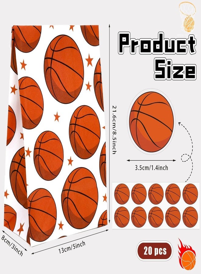 FEBSNOW 20Pcs Basketball Paper Gift Bag with Stickers for Sport Party Favor - Image 2