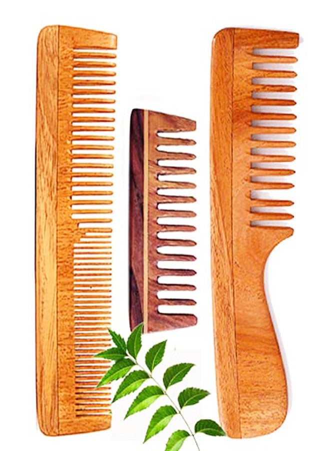 Rufiys Natural Handmade Pure Neem Wood Comb Helps Hair Regrowth,Anti-Dandruff Comb For Women And Men (Pack of 3) - Image 1