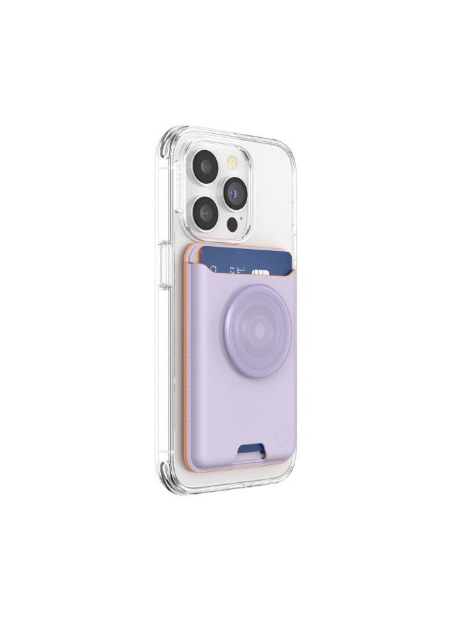 POPSOCKETS - Leather MagSafe PopWallet+ | Leather Wallet Card Holder + Grip + Stand, Holds 3pcs of cards, Strong Magnet, for iPhone 15/14/13/12 Incl. Adapter Ring for non-MagSafe Phones & Cases - Lavender - Image 1