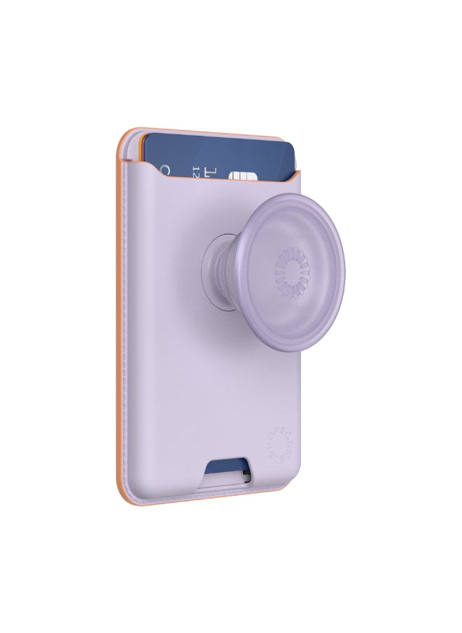 POPSOCKETS - Leather MagSafe PopWallet+ | Leather Wallet Card Holder + Grip + Stand, Holds 3pcs of cards, Strong Magnet, for iPhone 15/14/13/12 Incl. Adapter Ring for non-MagSafe Phones & Cases - Lavender - Image 1