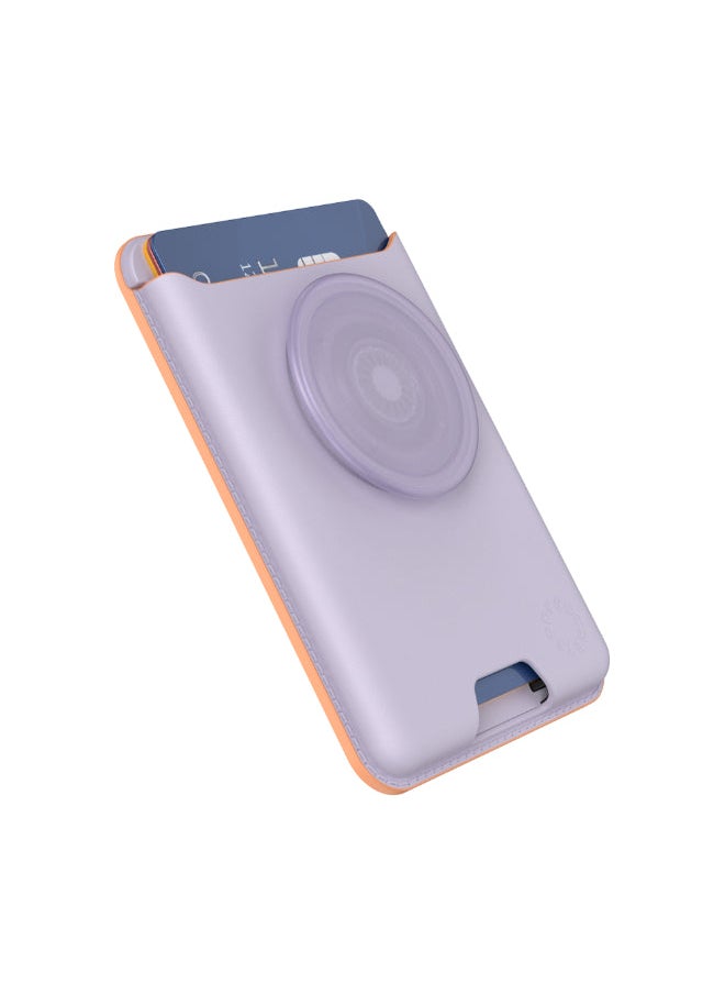 POPSOCKETS - Leather MagSafe PopWallet+ | Leather Wallet Card Holder + Grip + Stand, Holds 3pcs of cards, Strong Magnet, for iPhone 15/14/13/12 Incl. Adapter Ring for non-MagSafe Phones & Cases - Lavender - Image 1