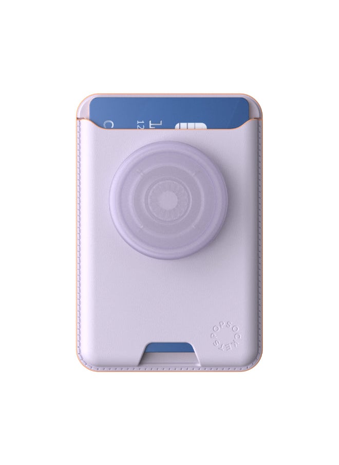 POPSOCKETS - Leather MagSafe PopWallet+ | Leather Wallet Card Holder + Grip + Stand, Holds 3pcs of cards, Strong Magnet, for iPhone 15/14/13/12 Incl. Adapter Ring for non-MagSafe Phones & Cases - Lavender - Image 1