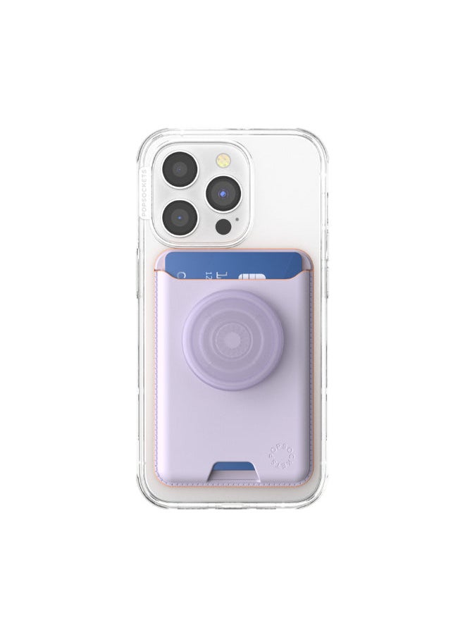 POPSOCKETS - Leather MagSafe PopWallet+ | Leather Wallet Card Holder + Grip + Stand, Holds 3pcs of cards, Strong Magnet, for iPhone 15/14/13/12 Incl. Adapter Ring for non-MagSafe Phones & Cases - Lavender - Image 1