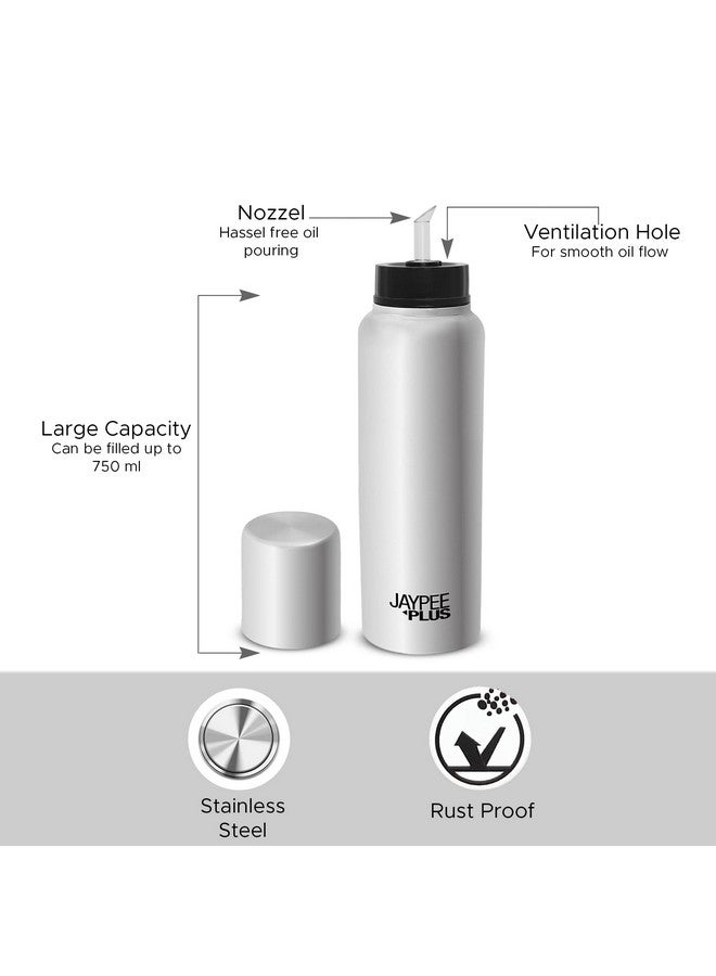 JAYPEE PLUS زجاجة توزيع الزيت من جايبي بلس إزي بور من الفولاذ المقاوم للصدأ مع غطاء | زجاجة زيت مانعة للتسرب وصب | علبة زيت من الدرجة الغذائية للمطبخ، فضي، مجموعة من 2 | 750 مل - Image 4