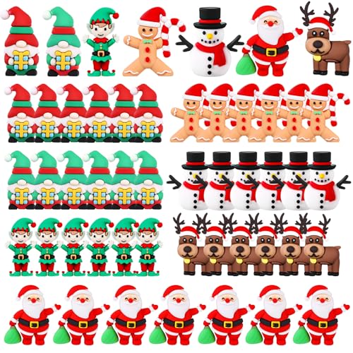 Halloscume 50 Pcs Mini Christmas Figurines Rubber Miniature Snowman Santa Gnome Reindeer Gingerbread Collectible Elf Figurines Ornaments for Home Table Decoration Xmas Holiday Party Supplies Gift - Image 1