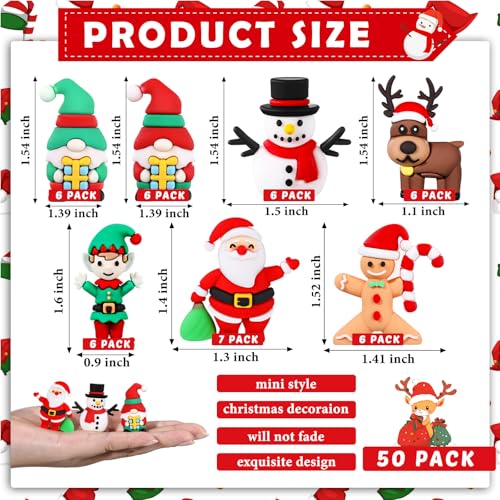 Halloscume 50 Pcs Mini Christmas Figurines Rubber Miniature Snowman Santa Gnome Reindeer Gingerbread Collectible Elf Figurines Ornaments for Home Table Decoration Xmas Holiday Party Supplies Gift - Image 3