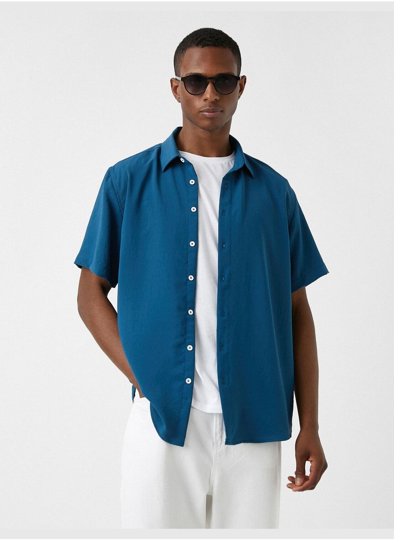 KOTON Basic Short Sleeve Shirt Classic Neck Buttoned  - Image 3