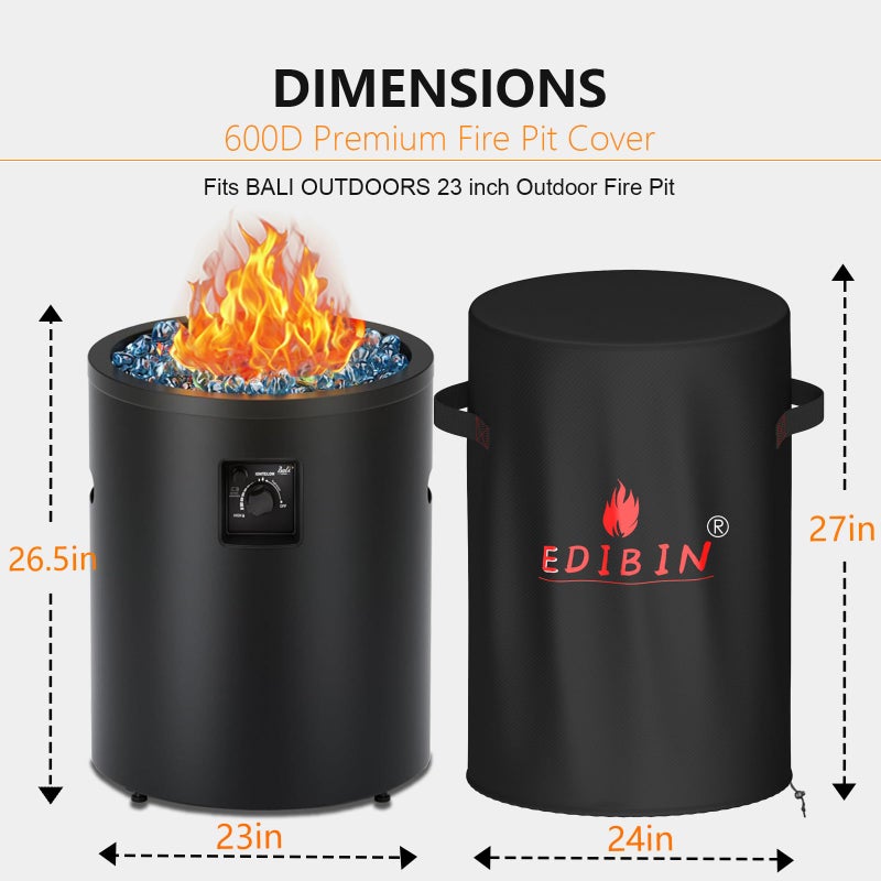 EDIBIN Fire Pit Cover for Bali Outdoors 23 Inch Cylinder Firepit,24" D X 27" H Waterproof Cover Compatible with Bali Outdoors 23 inch Outdoor Fire Pit Round - Image 3