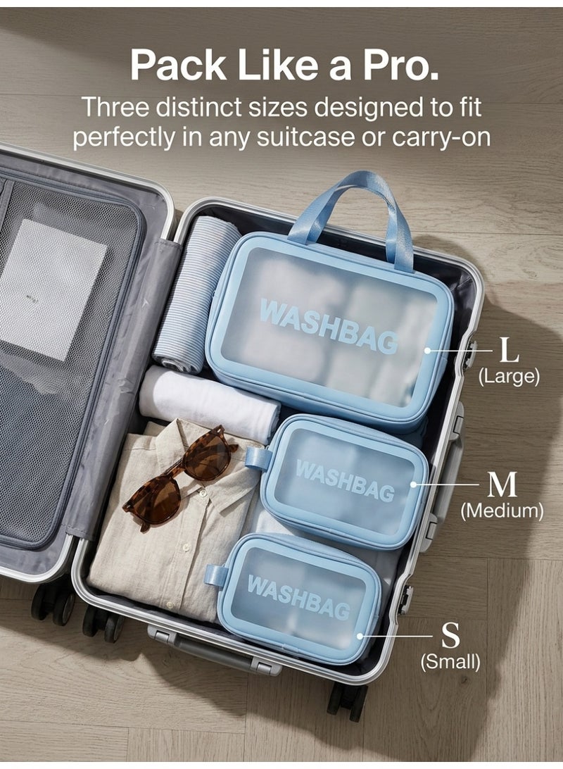 3 Pcs  Cosmetic Travel Bag for Toiletries, Portable Toiletry Bags for Traveling Women, Translucent Waterproof Make Up Bag for Travel and Bathroom - Image 5