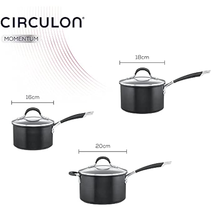 سركيولن طقم أواني طهي غير لاصقة من 3 قطع لمواقد الحث الحراري بمقاس 16 و18 و20 سم مع أغطية زجاجية مقواة ومقابض ناعمة، طقم أواني آمن للاستخدام في غسالة الأطباق، لون أسود - Image 4