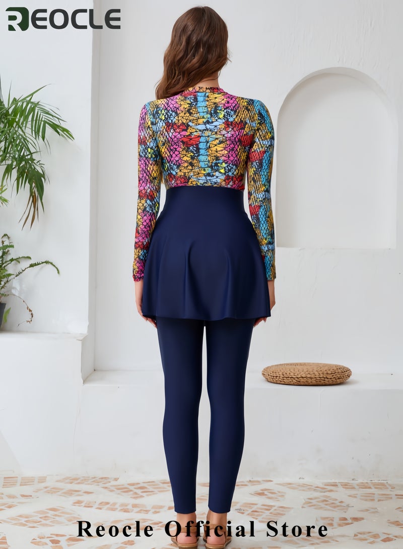 REOCLE Muslim Burkini Swimsuits for Women Islamic Modest Swimwear Long Sleeve Full Cover Bathing Suit with Skirt Pants Hijab  - Image 4