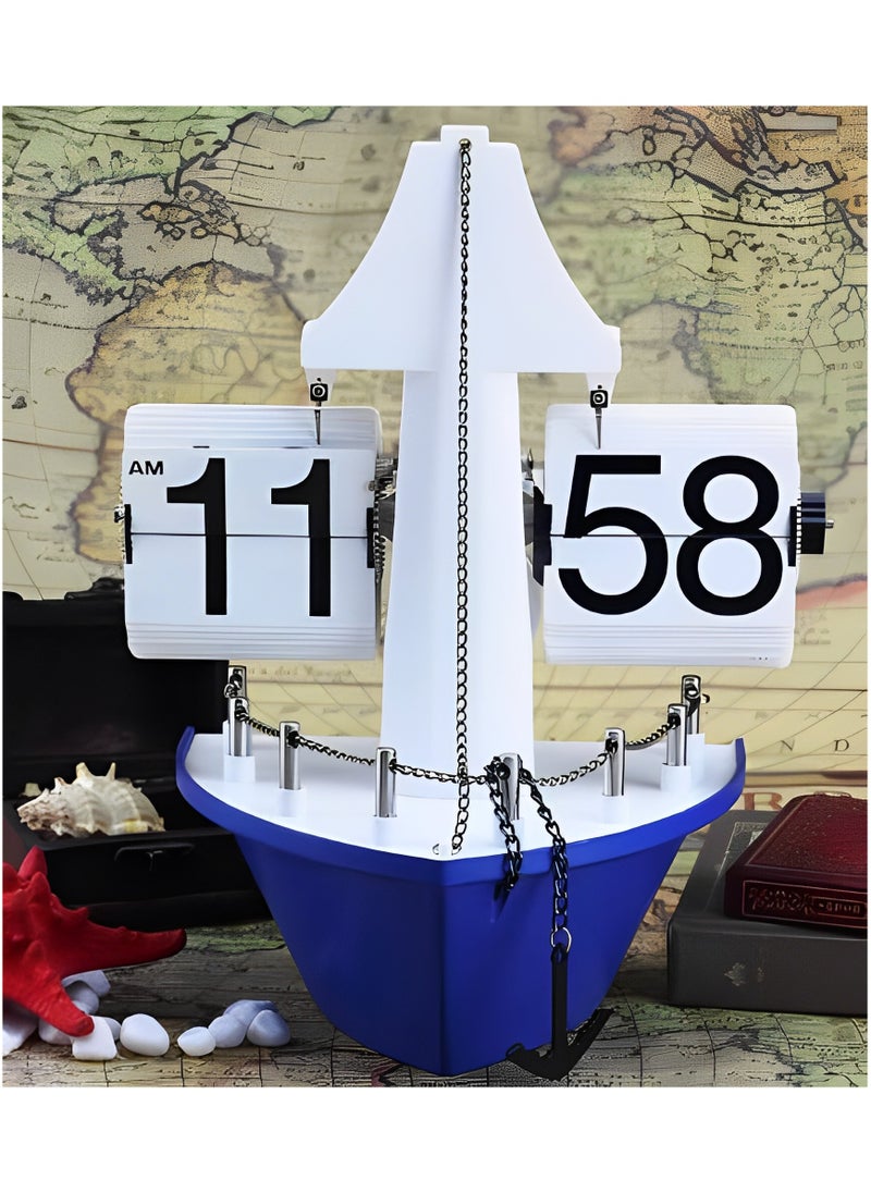 Fearlex - Automatic Retro Flip Clock | Antique Mechanical Table Clock | Boat Style Automatic Flip Desk Clock with Large Digital Number Display for Office, Bedroom, Living Room, Home Decor - Image 1